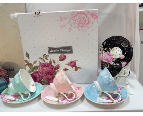 London Boutique gift boxed set of 4 Tea Cups and Saucers for Afternoon (Tea new in box)&nbsp;&nbsp;The item is in good condit