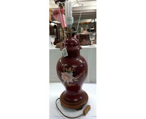 A hand painted ceramic table lamp base, 43cm
