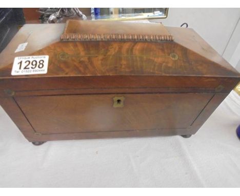 A Victorian mahogany tea caddy complete with mixing bowl - glass bowl a/f