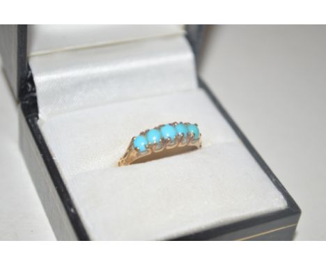 A Victorian yellow metal and turquoise set ring 