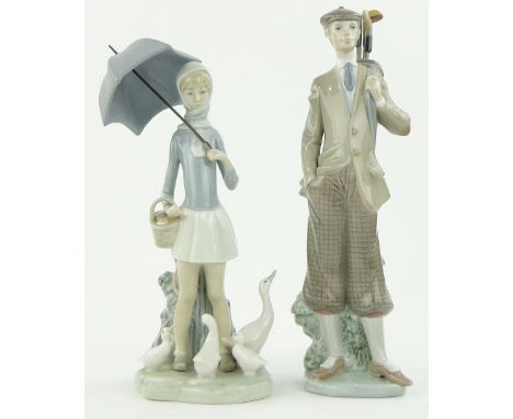 Lladro Edwardian golfer, 11"
and a Lladro girl with umbrella.