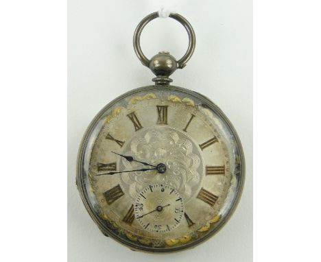 A 19th century Swiss silver cased keywind pocket watch,
case width 41mm.