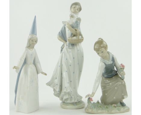 Lladro girl with basket, 13",
and 2 other Lladro figures, (3).