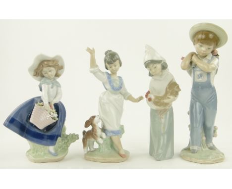 Lladro girl with chicken, 7.75"
and 3 other Lladro figures, (4).