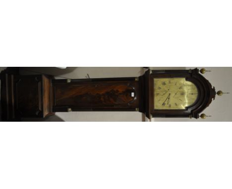 An 18th century mahogany 8-day long case clock,
having a 12" arched top brass dial with 2 subsidiary dials, signed John Ashwe