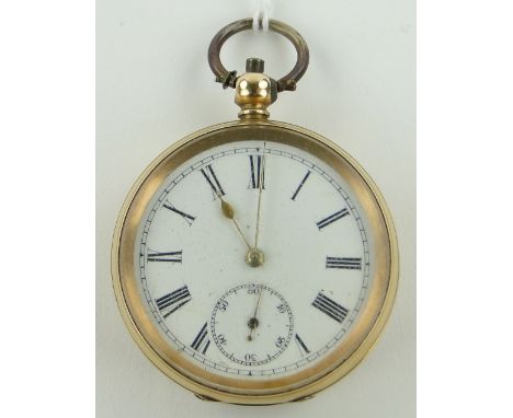 19th century unmarked yellow metal open face pocket watch,
case width 47mm.