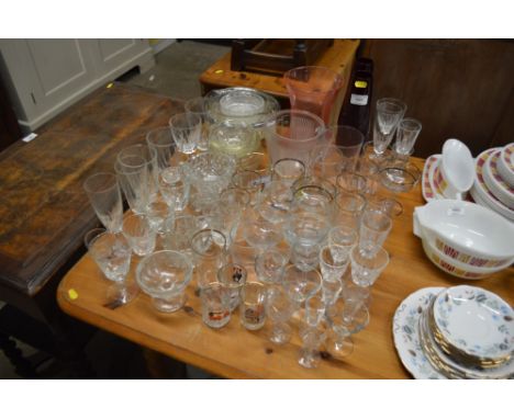 A quantity of various drinking glasses; two ruby glass vases etc.