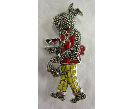 Silver &amp; enamel rabbit brooch