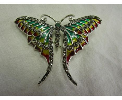 Silver enamel butterfly brooch