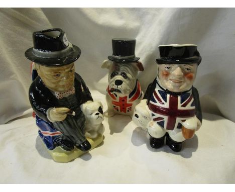Winston Churchill &amp; John Bull Toby Jugs and ceramic bull dog