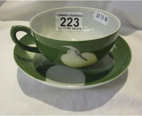 Japanese cup and saucer depicting cranes