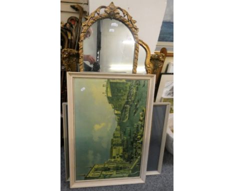 A 19th century print of 'A midnight modern conversation', two mirrors and various prints, watercolours and oils