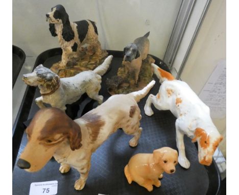 Goebel figure of a standing dog, cold painted spelter figure of a dog together with four others (6)