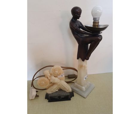 An Art Deco style resin figurine signed R J Pearce of an Arabian dancer 20 cm together with an Art Deco style resin lamp of a