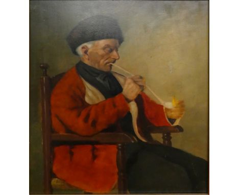 A 20th century, Continental School, 'Man with Pipe', oil on board, unsigned