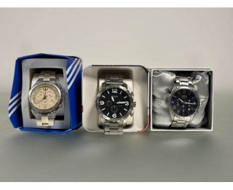 A Lorus chronograph stainless steel quartz gents wristwatch D x 4cm, a Fossil chrongraph stainless steel quartz gets wristwat