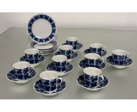 A Swedish Rorstrand Mon Amie pattern set of ten coffee cups H x 6.5cm D x 7cm, a set of ten saucers D x 13cm and set of six l