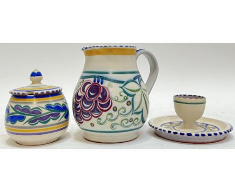 Poole Pottery Carter, Stabler &amp; Adams, an Art Deco jug (h- 14cm), and an Art Deco jam pot, together with a Poole Pottery 