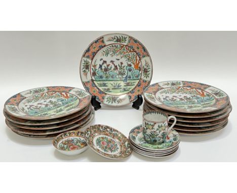 A quantity of Chinese polychrome enamelled porcelain crockery variously decorated with scenes of exotic birds and flora, comp