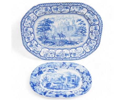 Don Pottery blue and white transfer printed meat plate decorated in the 'Port of Alicata', impressed 14, L37.5cm, together wi