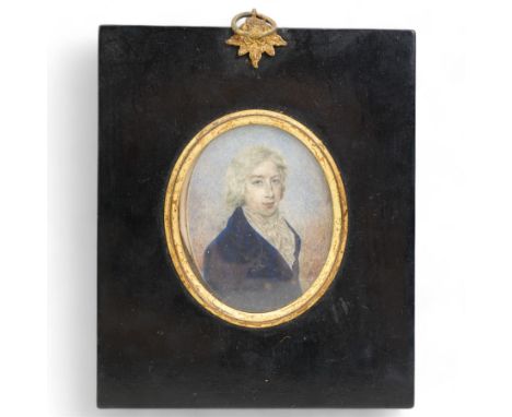 Attrib. Henry Edridge (British 1768-1821): Portrait of 'Henry Hamilton' (Irish c.1780-1850) Wearing a Blue Jacket, miniature 