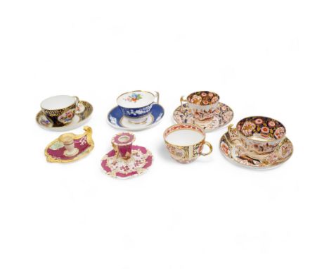 Four early 19th century Spode cups and saucers, two decorated in the Imari palette, pattern no. 2375, and two others, pattern