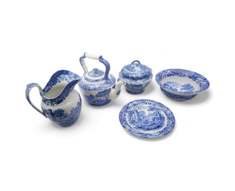 Copeland Spode Italian wash jug and bowl, kettle and soup tureen on stand, all with blue oval backstamps, H31cm max 