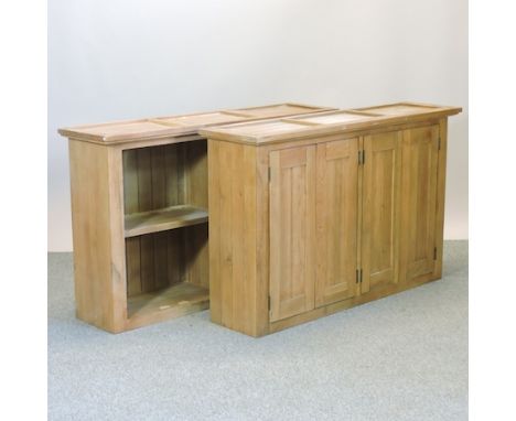 A pair of light oak hanging kitchen cabinets, 140cm