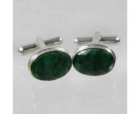 A pair of silver and faceted gem set cufflinks, boxed