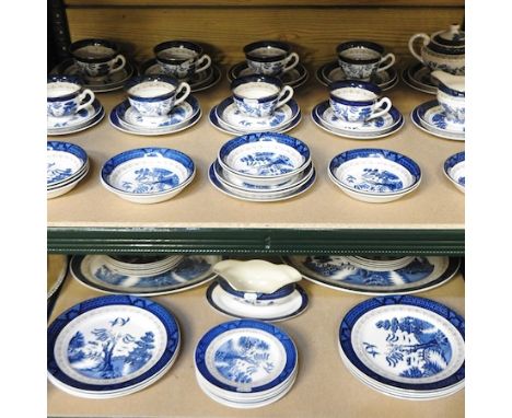 An Ironstone Double Phoenix pattern blue and white part tea and dinner service