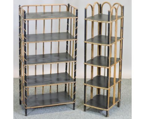 An early 20th century simulated bamboo shelf, 46cm, together with another, smaller