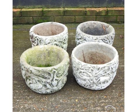 A reconstituted stone planter, 30cm, together with three others similar