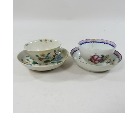 Two 18th century porcelain teabowls and saucers