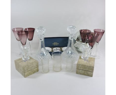 A collection of glassware, to include decanters, drinking glasses and a Royal Worcester trinket dish set