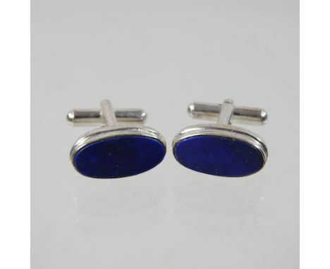 A pair of silver and lapis lazuli cufflinks, boxed