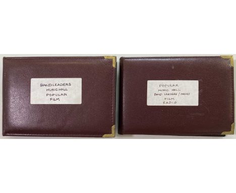 Two albums with approx 66 loose autographed items, chiefly pages from autograph book with many signatures from entertainment 