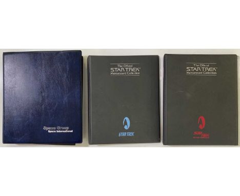 Two lever arch files with volumes one and two of 'The Official Star Trek Mercurycard Collection', a third lever arch file wit