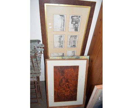FRAMED LIMITED EDITION PRINT AFTER BARRY DRAKE, ABSTRACT OF A HORSE TOGETHER WITH A EMBROIDERY PICTURE OF A CATHEDRAL