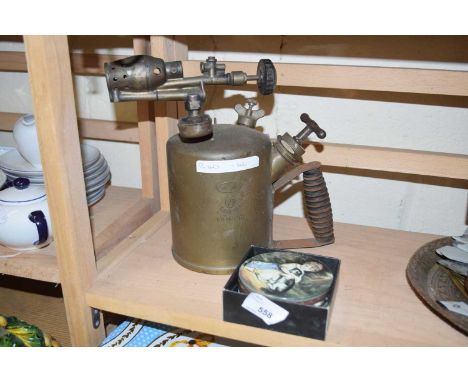 VINTAGE BLOW TORCH TOGETHER WITH BOX OF COASTERS