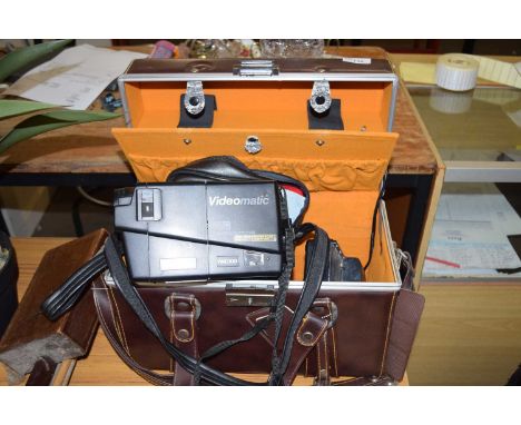 CASED AMSTRAD VIDEOMATIC VHS C VIDEO CAMERA AND ACCESSORIES