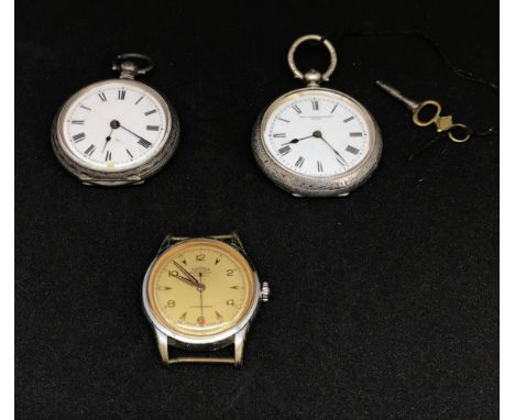 Roamer, a vintage gents 17 jewel Swiss wristwatch, a silver open face and key wind fob watch and another similar marked Farin