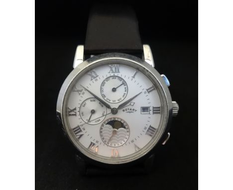 Rotary, a gents chronometer and moon face modern wristwatch.