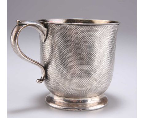 A VICTORIAN LARGE SILVER MUG by Edward &amp; John Barnard, London 1864, with engine-turned ground and scroll handle. 9.5cm hi