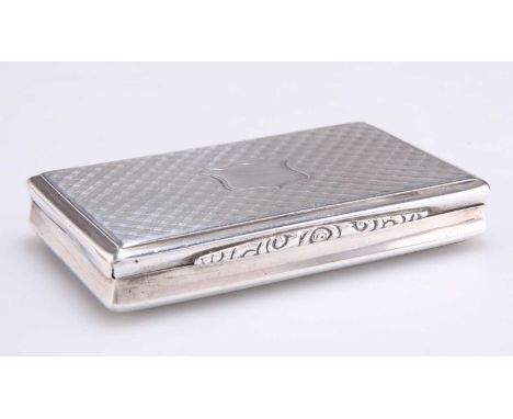 AN EARLY VICTORIAN ENGINE-TURNED SILVER SNUFF BOX by Francis Clark, Birmingham 1843, rectangular with hinged cover, leaf-form