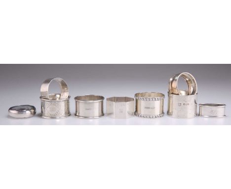 NINE ASSORTED SILVER NAPKIN RINGS, 20TH CENTURY including by Pearce &amp; Sons, London 1912, plain circular, heavy gauge; by 