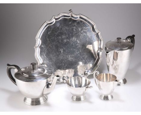 AN ART DECO SILVER-PLATED FOUR-PIECE TEA SERVICE by James Dixon &amp; Sons, comprising a teapot, hot water pot, cream jug and