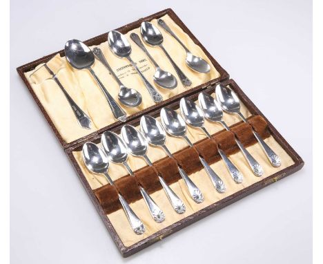 A MIXED GROUP OF SILVER TEASPOONS, ETC., EDWARDIAN AND LATER comprising a set of eight teaspoons by Robert Fead Mosley, Sheff