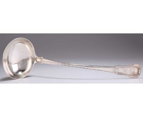 A GEORGE III SILVER SOUP LADLE maker's mark TS (possibly Thomas Streetin?), London 1817, Hourglass pattern, engraved with ini