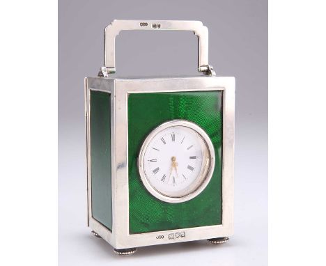 A LATE VICTORIAN SILVER AND GREEN ENAMEL CARRIAGE CLOCK by Henry Stuart Brown, London 1897, the eight-day duration timepiece 