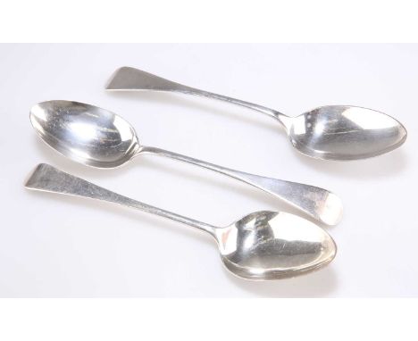 THREE SHEFFIELD SILVER OLD ENGLISH PATTERN TABLE SPOONS comprising a pair by John Round &amp; Son Ltd, Sheffield 1896; and by